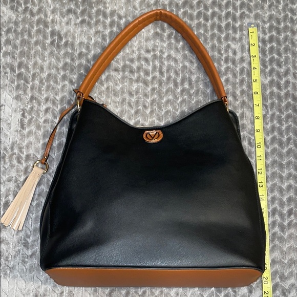 Anthropologie Dolce Vita Vegan/Faux Leather Elegant Black and Tan Handbag. - Picture 5 of 14
